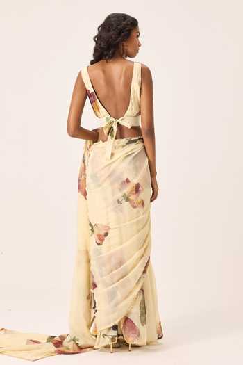 Kharakapas Soleil Floral Painted Saree With Blouse 