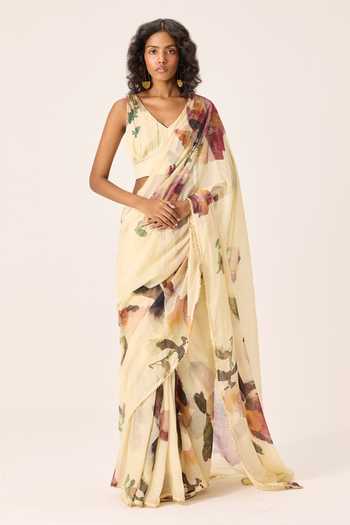 Kharakapas Soleil Floral Painted Saree With Blouse 