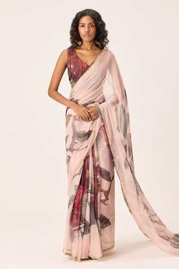 Kharakapas Ruya Floral Painted Kota Doria Saree 