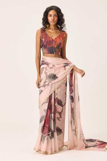 Buy_Kharakapas_Multi Color Muslin (mulmul) V-neck Ruya Gathered Blouse 