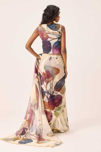 Kharakapas Elea Floral Painted Saree With Blouse 