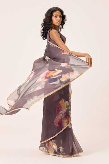 Kharakapas Purple Kota Doria Inara Floral Painted Saree at Aza Fashions Kharakapas_Purple Kota Doria Inara Floral Painted Saree _at_Aza_Fashions
