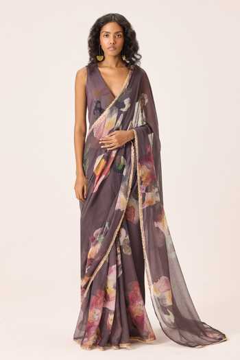 Kharakapas Inara Floral Painted Saree With Blouse 