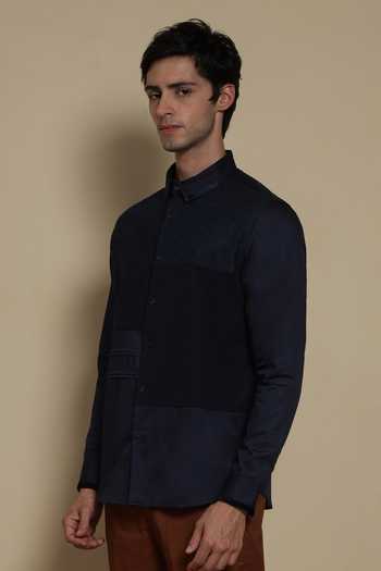 Lacquer Embassy Navy Cotton Satin The Carlton Shirt Online at Aza Fashions Lacquer Embassy_Navy Cotton Satin The Carlton Shirt _Online_at_Aza_Fashions