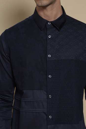 Buy Lacquer Embassy Navy Cotton Satin The Carlton Shirt Online at Aza Fashions Buy_Lacquer Embassy_Navy Cotton Satin The Carlton Shirt _Online_at_Aza_Fashions