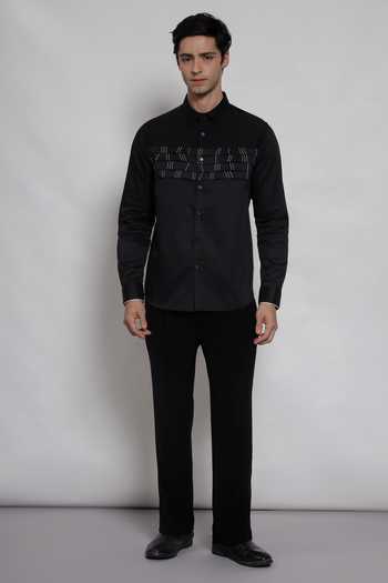 Lacquer Embassy_Black Cotton Satin Ashford Shirt _Online_at_Aza_Fashions