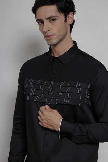 Shop Lacquer Embassy Black Cotton Satin Ashford Shirt Online at Aza Fashions Shop_Lacquer Embassy_Black Cotton Satin Ashford Shirt _Online_at_Aza_Fashions