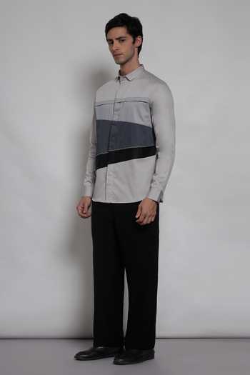 Lacquer Embassy Grey Cotton Satin The Westbury Shirt Online at Aza Fashions Lacquer Embassy_Grey Cotton Satin The Westbury Shirt _Online_at_Aza_Fashions