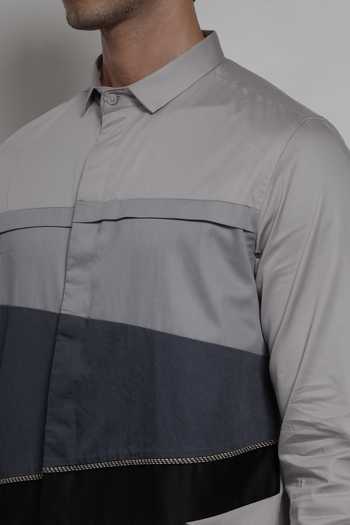 Shop Lacquer Embassy Grey Cotton Satin The Westbury Shirt Online at Aza Fashions Shop_Lacquer Embassy_Grey Cotton Satin The Westbury Shirt _Online_at_Aza_Fashions