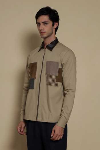 Lacquer Embassy Brown Cotton The Brass Rail Shacket Online at Aza Fashions Lacquer Embassy_Brown Cotton The Brass Rail Shacket _Online_at_Aza_Fashions