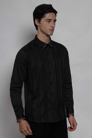 Lacquer Embassy Black Cotton Satin Cavendish Shirt Online at Aza Fashions Lacquer Embassy_Black Cotton Satin Cavendish Shirt _Online_at_Aza_Fashions