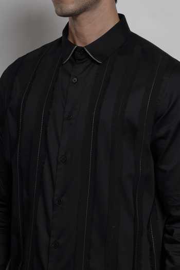 Buy Lacquer Embassy Black Cotton Satin Cavendish Shirt Online at Aza Fashions Buy_Lacquer Embassy_Black Cotton Satin Cavendish Shirt _Online_at_Aza_Fashions
