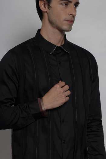 Shop Lacquer Embassy Black Cotton Satin Cavendish Shirt Online at Aza Fashions Shop_Lacquer Embassy_Black Cotton Satin Cavendish Shirt _Online_at_Aza_Fashions