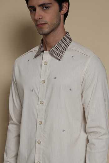 Shop Lacquer Embassy Beige Cotton Thistle Melange Shacket Online at Aza Fashions Shop_Lacquer Embassy_Beige Cotton Thistle Melange Shacket _Online_at_Aza_Fashions