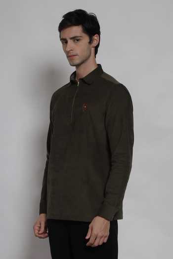 Lacquer Embassy Olive Green Corduroy The Cadence Shirt Online at Aza Fashions Lacquer Embassy_Olive Green Corduroy The Cadence Shirt _Online_at_Aza_Fashions