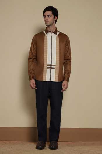 Lacquer Embassy Brown Cotton The Afternoon Meeting Shirt Online at Aza Fashions Lacquer Embassy_Brown Cotton The Afternoon Meeting Shirt _Online_at_Aza_Fashions