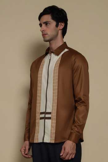Buy Lacquer Embassy Brown Cotton The Afternoon Meeting Shirt Online at Aza Fashions Buy_Lacquer Embassy_Brown Cotton The Afternoon Meeting Shirt _Online_at_Aza_Fashions