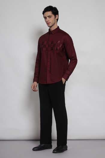 Lacquer Embassy Wine Cotton Portico Shirt Online at Aza Fashions Lacquer Embassy_Wine Cotton Portico Shirt _Online_at_Aza_Fashions