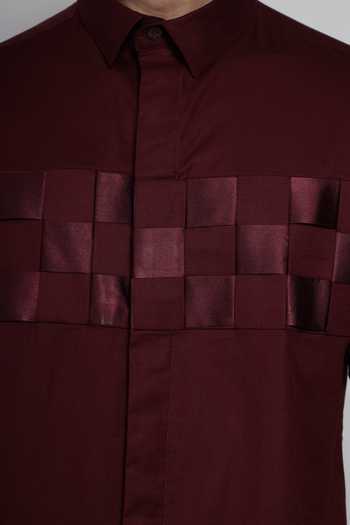 Lacquer Embassy Wine Cotton Portico Shirt at Aza Fashions Lacquer Embassy_Wine Cotton Portico Shirt _at_Aza_Fashions
