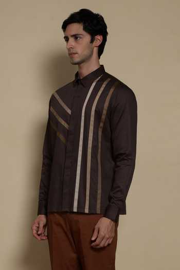 Lacquer Embassy Chocolate Cotton Satin The City Walk Shirt Online at Aza Fashions Lacquer Embassy_Chocolate Cotton Satin The City Walk Shirt _Online_at_Aza_Fashions