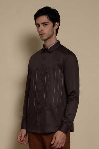 Lacquer Embassy Chocolate Cotton Satin The Old Estate Shirt Online at Aza Fashions Lacquer Embassy_Chocolate Cotton Satin The Old Estate Shirt _Online_at_Aza_Fashions