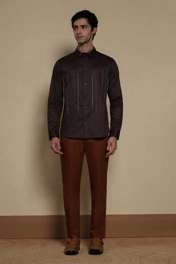 Buy Lacquer Embassy Chocolate Cotton Satin The Old Estate Shirt Online at Aza Fashions Buy_Lacquer Embassy_Chocolate Cotton Satin The Old Estate Shirt _Online_at_Aza_Fashions