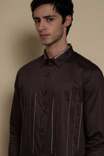 Shop Lacquer Embassy Chocolate Cotton Satin The Old Estate Shirt Online at Aza Fashions Shop_Lacquer Embassy_Chocolate Cotton Satin The Old Estate Shirt _Online_at_Aza_Fashions