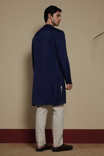 Buy Lacquer Embassy Blue Cotton, Satin The Vantaara Bundi And Kurta Set Online at Aza Fashions Buy_Lacquer Embassy_Blue Cotton, Satin The Vantaara Bundi And Kurta Set _Online_at_Aza_Fashions