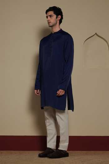 Shop Lacquer Embassy Blue Cotton, Satin The Vantaara Bundi And Kurta Set Online at Aza Fashions Shop_Lacquer Embassy_Blue Cotton, Satin The Vantaara Bundi And Kurta Set _Online_at_Aza_Fashions