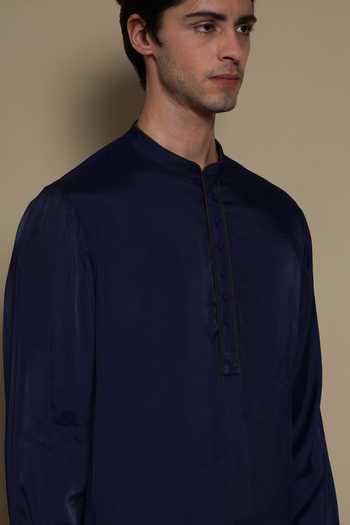 Buy Lacquer Embassy Blue Cotton, Satin The Vantaara Bundi And Kurta Set Buy_Lacquer Embassy_Blue Cotton, Satin The Vantaara Bundi And Kurta Set