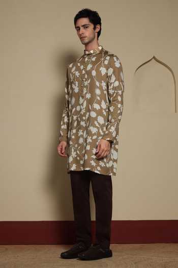 Lacquer Embassy Brown , Satin The Aangan Printed Kurta Set Online at Aza Fashions Lacquer Embassy_Brown , Satin The Aangan Printed Kurta Set _Online_at_Aza_Fashions