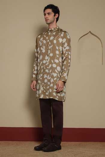 Shop Lacquer Embassy Brown , Satin The Aangan Printed Kurta Set Online at Aza Fashions Shop_Lacquer Embassy_Brown , Satin The Aangan Printed Kurta Set _Online_at_Aza_Fashions