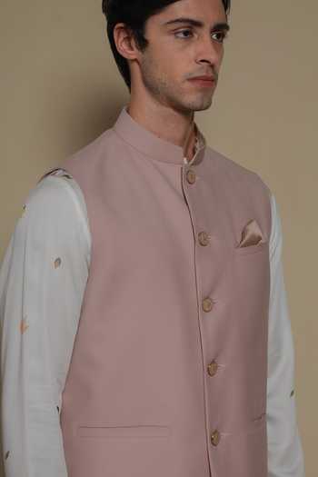 Shop Lacquer Embassy Pink Cotton, Viscose Vasant Bundi And Kurta Set Shop_Lacquer Embassy_Pink Cotton, Viscose Vasant Bundi And Kurta Set