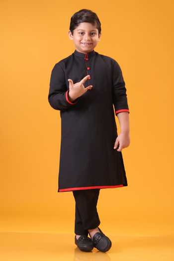 Shop_Minikin_Red Handloom Cotton Scooter Embroidered Nehru Jacket Set _Online_at_Aza_Fashions