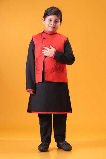 Minikin Scooter Embroidered Nehru Jacket Set 