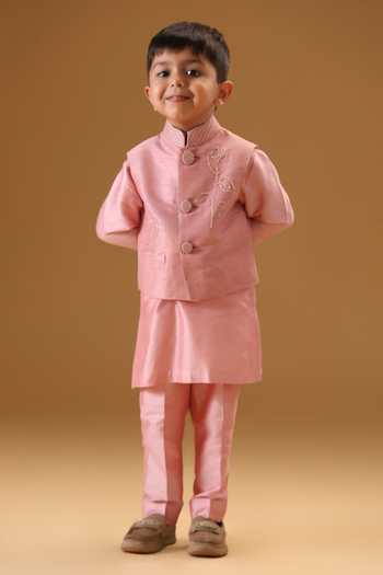 Minikin Rose Embroidered Nehru Jacket Set 