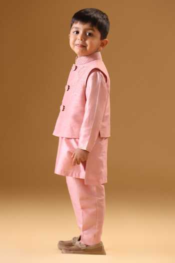Buy_Minikin_Pink Silk Rose Embroidered Nehru Jacket Set 