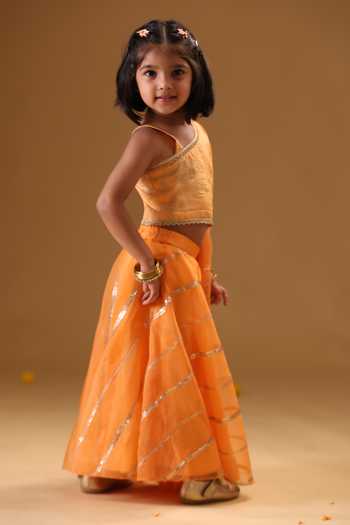 Minikin Orange Organza Zari Embroidered Top Lehenga Set Online at Aza Fashions Minikin_Orange Organza Zari Embroidered Top Lehenga Set _Online_at_Aza_Fashions