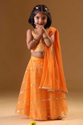 Shop Minikin Orange Organza Zari Embroidered Top Lehenga Set Online at Aza Fashions Shop_Minikin_Orange Organza Zari Embroidered Top Lehenga Set _Online_at_Aza_Fashions