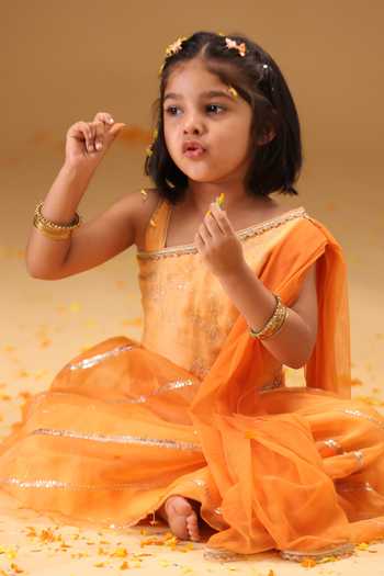 Minikin Orange Organza Zari Embroidered Top Lehenga Set at Aza Fashions Minikin_Orange Organza Zari Embroidered Top Lehenga Set _at_Aza_Fashions