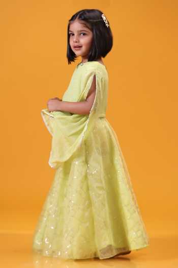 Minikin Organza Cape Top & Lehenga Set 