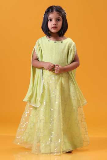 Buy Minikin Green Organza, Georgette Cape Top And Lehenga Set Online at Aza Fashions Buy_Minikin_Green Organza, Georgette Cape Top And Lehenga Set _Online_at_Aza_Fashions