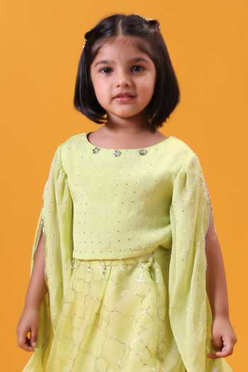 Minikin Green Organza, Georgette Cape Top And Lehenga Set at Aza Fashions Minikin_Green Organza, Georgette Cape Top And Lehenga Set _at_Aza_Fashions