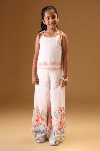 Buy Minikin Cream Chanderi Silk Embroidery Spaghetti Top And Floral Palazzo Online at Aza Fashions Buy_Minikin_Cream Chanderi Silk Embroidery Spaghetti Top And Floral Palazzo _Online_at_Aza_Fashions