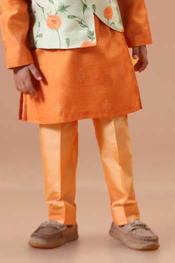 Minikin Green , Cotton, Chanderi Pichwai Print Nehru Jacket And Kurta Set Online at Aza Fashions Minikin_Green , Cotton, Chanderi Pichwai Print Nehru Jacket And Kurta Set _Online_at_Aza_Fashions