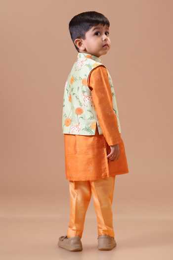 Minikin Green , Cotton, Chanderi Pichwai Print Nehru Jacket And Kurta Set at Aza Fashions Minikin_Green , Cotton, Chanderi Pichwai Print Nehru Jacket And Kurta Set _at_Aza_Fashions