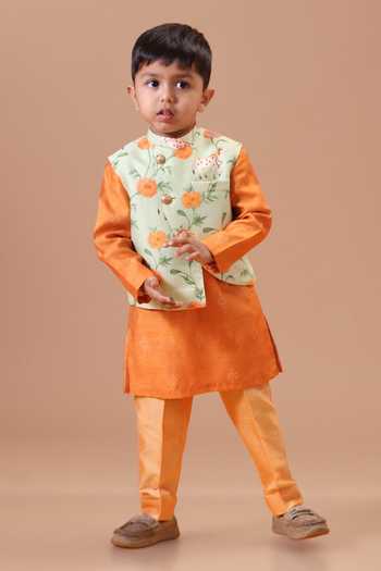 Buy Minikin Green , Cotton, Chanderi Pichwai Print Nehru Jacket And Kurta Set Buy_Minikin_Green , Cotton, Chanderi Pichwai Print Nehru Jacket And Kurta Set