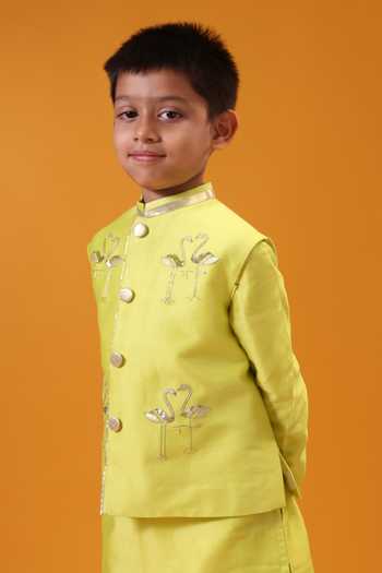 Buy Minikin Green , Cotton, Chanderi Flamingo Lime Nehru Jacket And Kurta Set Online at Aza Fashions Buy_Minikin_Green , Cotton, Chanderi Flamingo Lime Nehru Jacket And Kurta Set _Online_at_Aza_Fashions