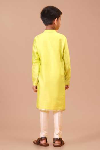 Shop Minikin Green , Cotton, Chanderi Flamingo Lime Nehru Jacket And Kurta Set Online at Aza Fashions Shop_Minikin_Green , Cotton, Chanderi Flamingo Lime Nehru Jacket And Kurta Set _Online_at_Aza_Fashions