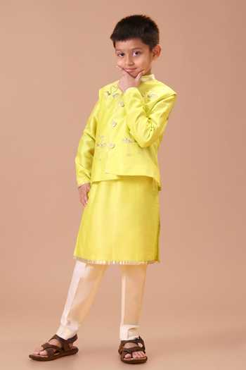 Minikin Flamingo Lime Nehru Jacket & Kurta Set 